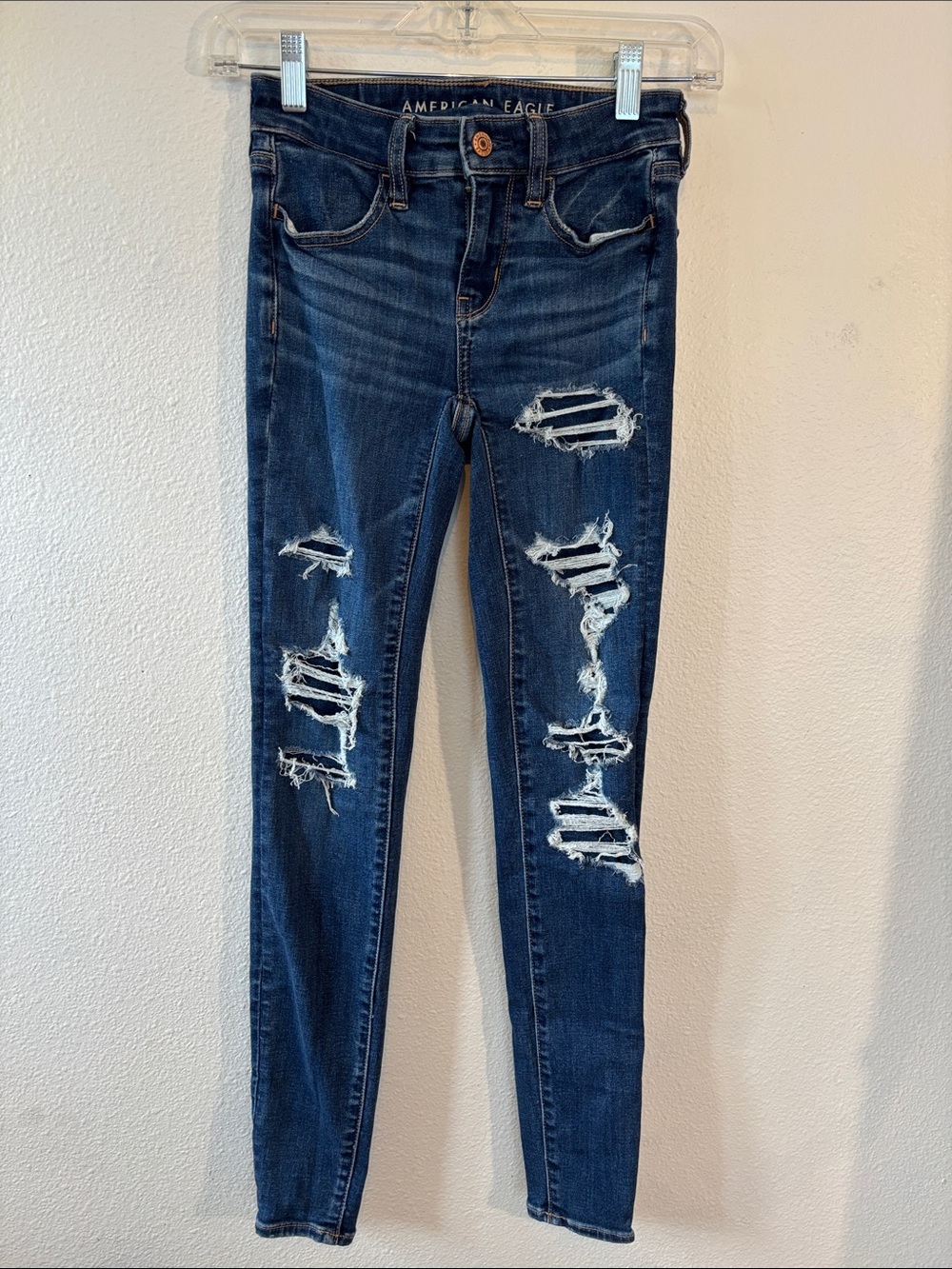 American Eagle Outfitters Dark Blue Ripped Skinny Jeans -656sku